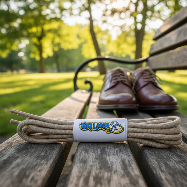 a pair of round oatmeal beige cotton shoelaces