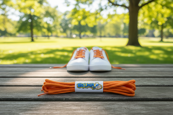 a pair of round 3mm wide orange shoelaces