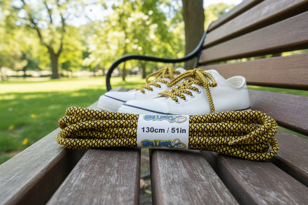 a pair of rope style 5mm wide orange and black shoelaces