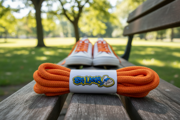 a pair of round 5mm wide orange shoelaces