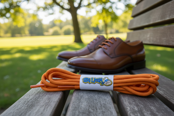 a pair of round orange cotton shoelaces