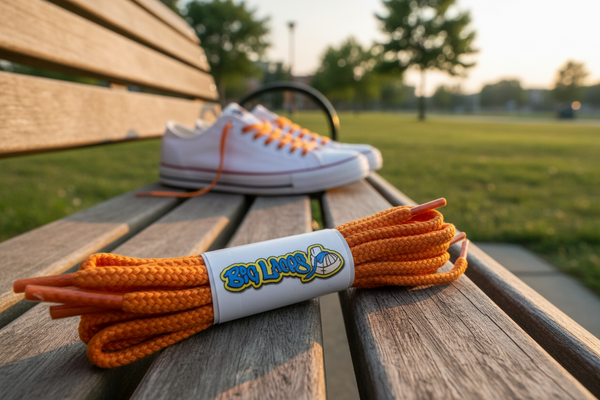 a pair of round 4mm wide orange shoelaces