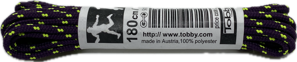 Round Patterned Strong Shoelaces Bootlaces Aubergine Neon Yellow - 4mm wide