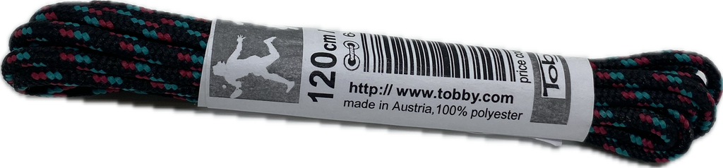 Round Patterned Strong Shoelaces/Bootlaces Black Turquoise Dark Pink - 4mm wide