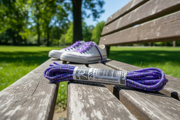 a pair of Round Patterned Strong Shoelaces/Bootlaces Lilac Purple Lime - 4mm wide