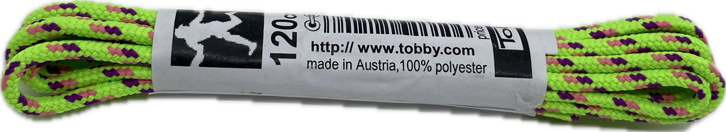 Round Patterned Strong Shoelaces/Bootlaces Neon Green Purple Neon Pink - 4mm wide