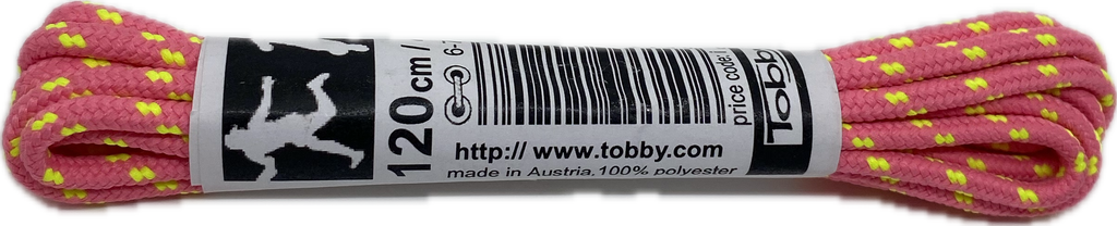 Round Patterned Strong Shoelaces/Bootlaces Pink Neon Yellow - 4mm wide