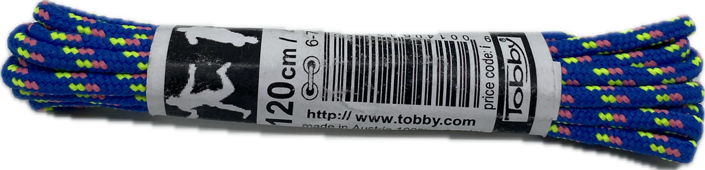 Round Patterned Strong Shoelaces/Bootlaces Royal Blue Neon Yellow Neon Pink - 4mm wide