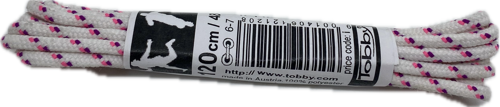 Round Patterned Strong Shoelaces/Bootlaces White Pink Neon Pink - 4mm wide