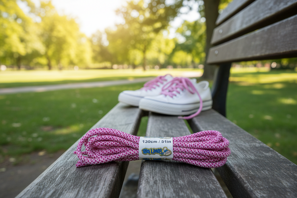 a pair of rope style 5mm wide pink and white shoelaces