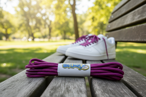 a pair of round 3mm wide plum shoelaces