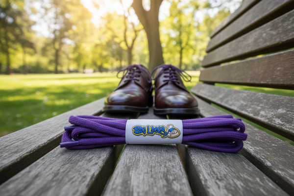 a pair of round purple cotton shoelaces