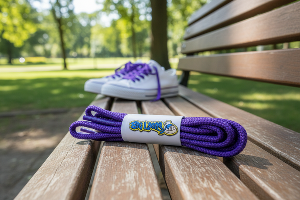 a pair of round 4mm wide purple shoelaces