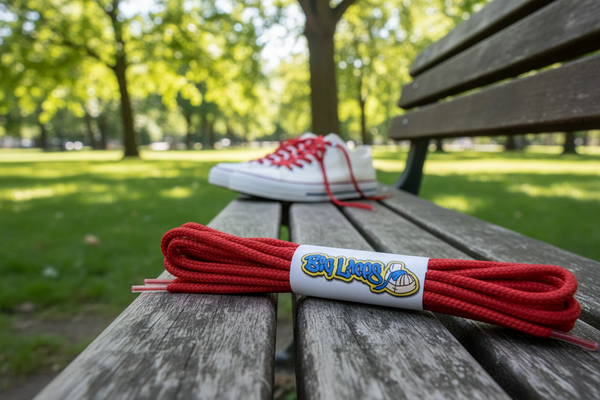 a pair of round 3mm wide red shoelaces