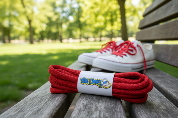 a pair of round 5mm wide red shoelaces