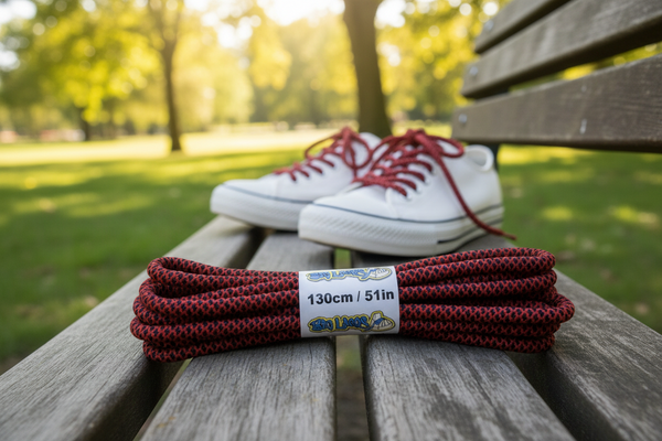 a pair of rope style 5mm wide red and black shoelaces