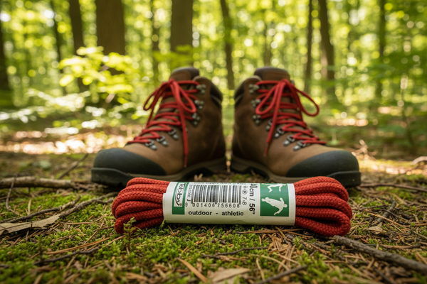 a pair of red bootlaces for walking or hiking boots