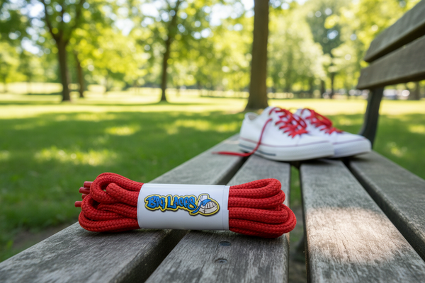 a pair of round 5mm wide red shoelaces