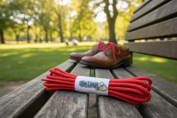 a pair of round red cotton shoelaces