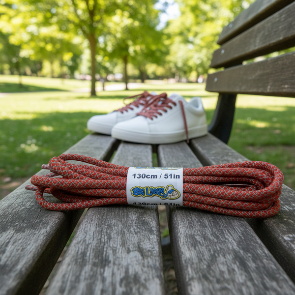 a pair of rope style 5mm wide red shoelaces with a reflective weave