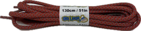 a pair of rope style 5mm wide red shoelaces with a reflective weave
