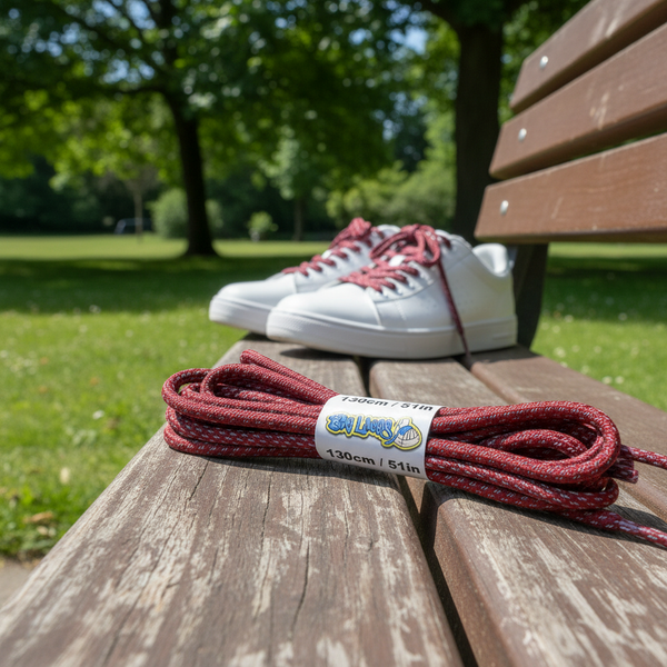 a pair of rope style 5mm wide red shoelaces with a reflective weave