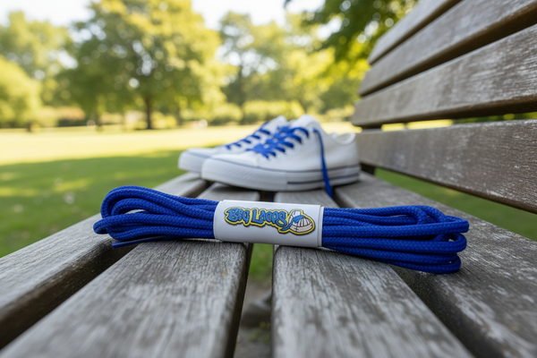 a pair of round 3mm wide royal blue shoelaces