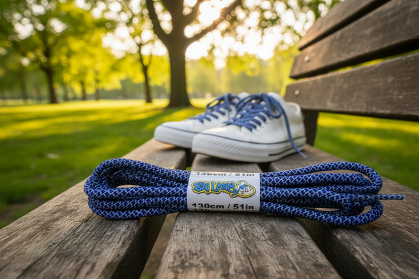 a pair of rope style 5mm wide royal blue shoelaces with a reflective weave