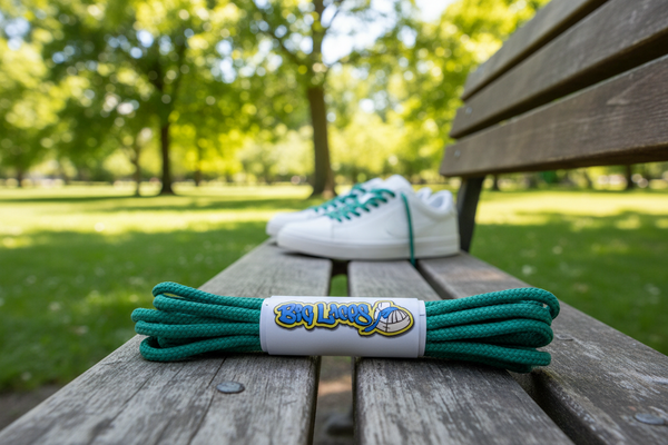 a pair of round 3mm wide sea green shoelaces