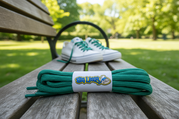 a pair of round 5mm wide sea green shoelaces