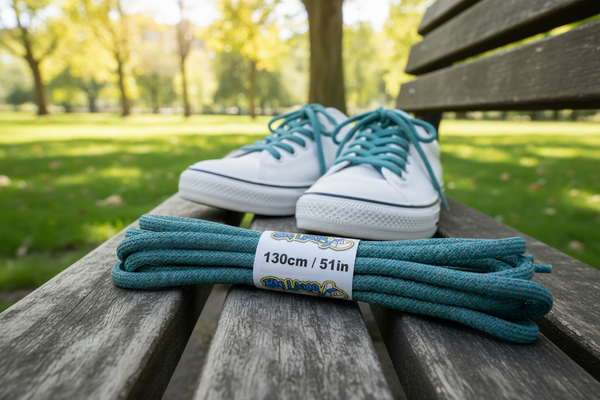 a pair of rope style 5mm wide sea green shoelaces with a reflective weave
