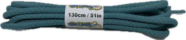 a pair of rope style 5mm wide sea green shoelaces with a reflective weave