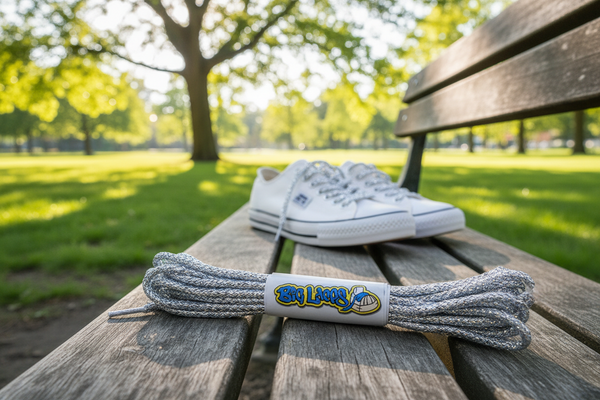 a pair of round 3mm wide silver coloured shoelaces