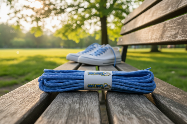 a pair of round 4mm wide sky blue shoelaces