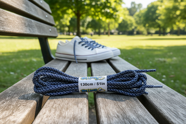 a pair of rope style 5mm wide steel blue shoelaces with a reflective weave