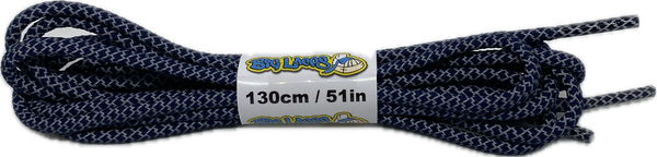 a pair of rope style 5mm wide steel blue shoelaces with a reflective weave