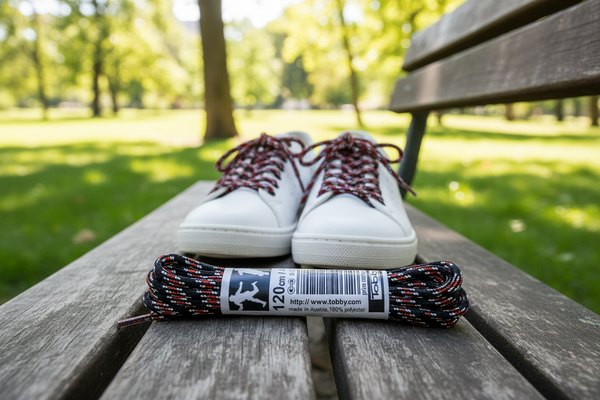 a pair of Round Strong Shoelaces/Bootlaces Black White Red - 4mm wide