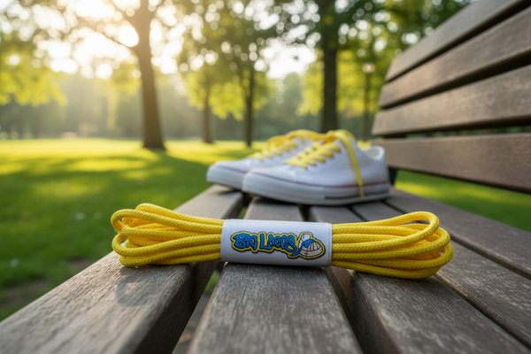 a pair of round 3mm wide yellow shoelaces
