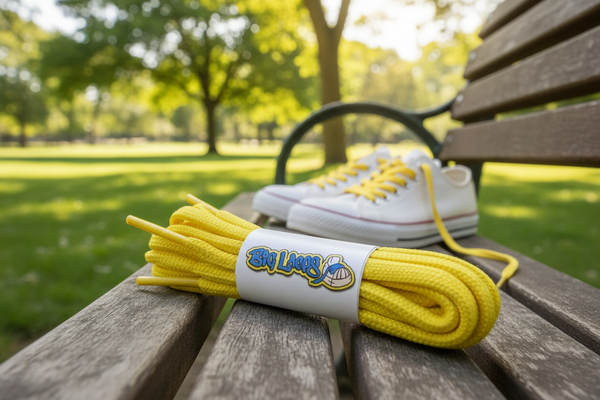 a pair of round 5mm wide sun yellow shoelaces