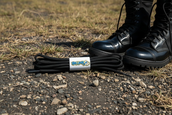 a pair of super strong black nylon laces for military style boots