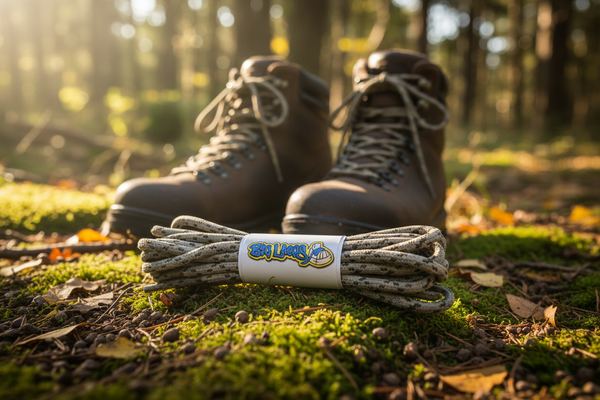 a pair of taupe bootlaces with khaki flecks suitable for hiking and walking boots