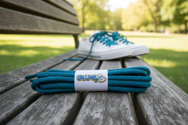 a pair of round 5mm wide teal shoelaces