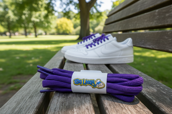 a pair of round 5mm wide violet shoelaces