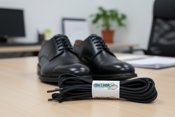 a pair of round black waxed cotton shoelaces