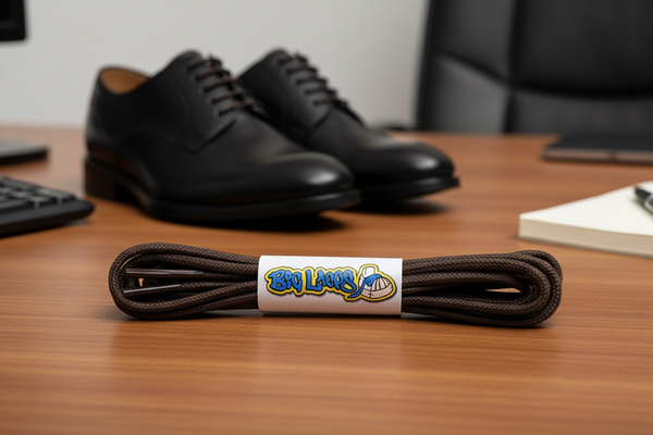 a pair of round brown waxed cotton shoelaces
