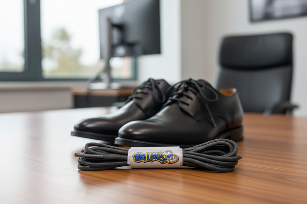 a pair of round dark grey waxed cotton shoelaces