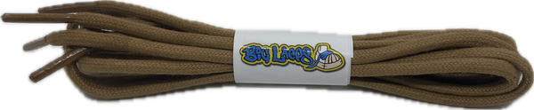 a pair of round light brown waxed cotton shoelaces