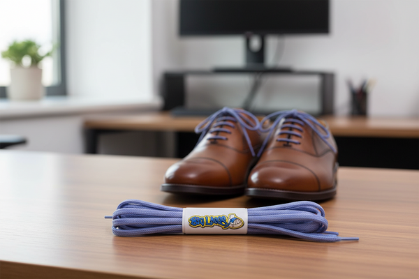 a pair of round lilac waxed cotton shoelaces
