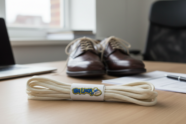 a pair of round natural off white waxed cotton shoelaces