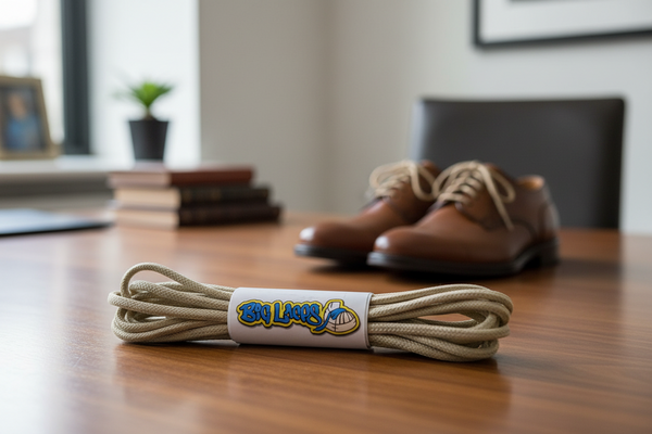 a pair of round oatmeal waxed cotton shoelaces
